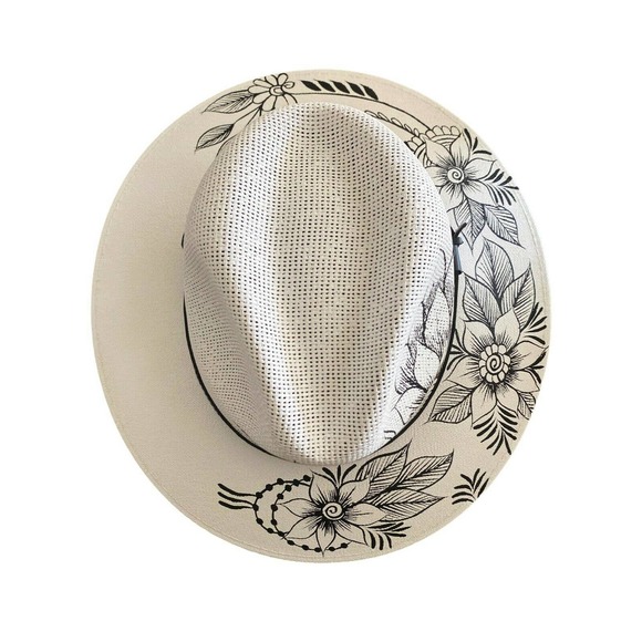 MEXICAN Artisanal Hat Hand Painted Fedora Floral Sombrero Panama Bohemian Large - Picture 4 of 9